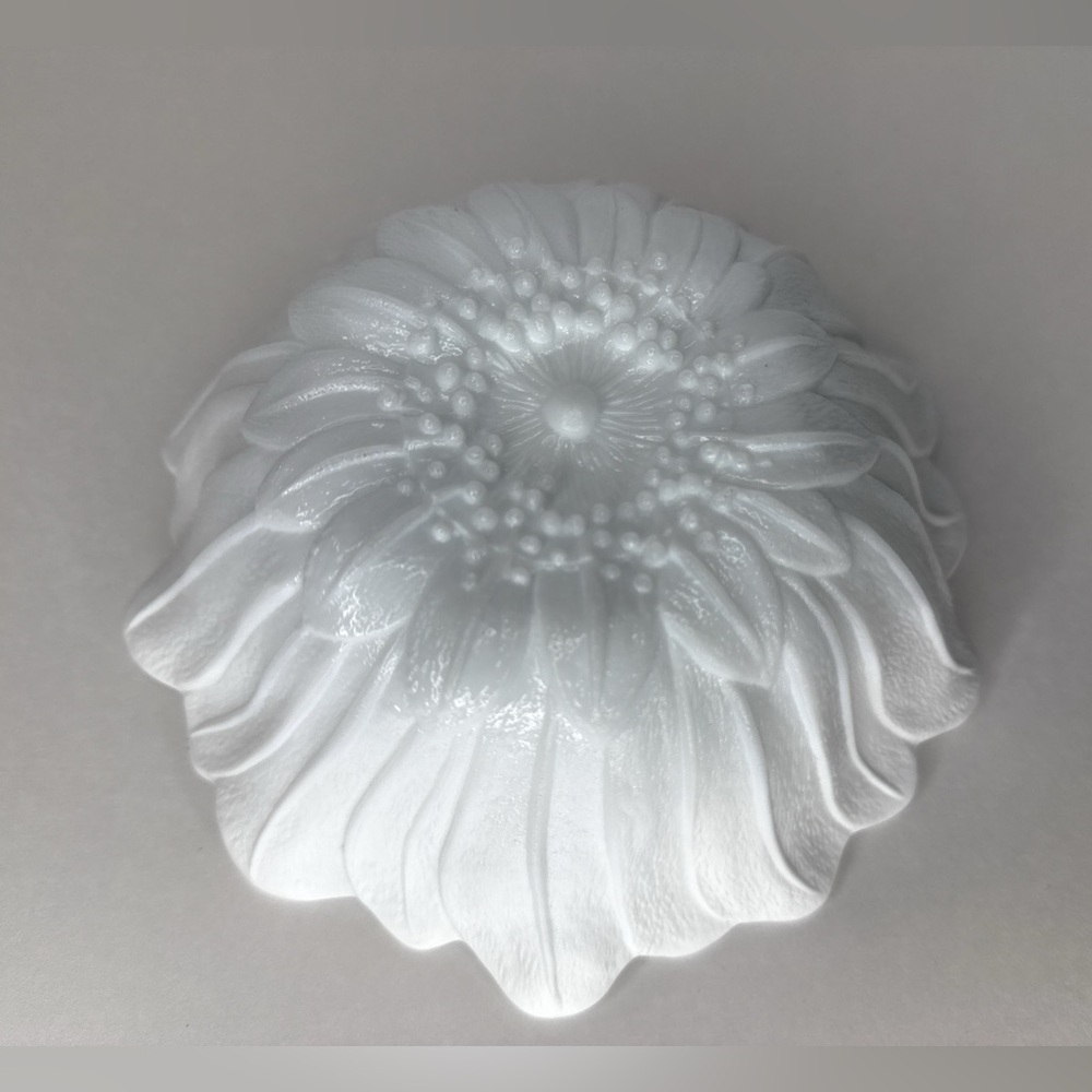 White Flower Petal milk glass Bowl 7” Decorative Textured Dish Home Décor